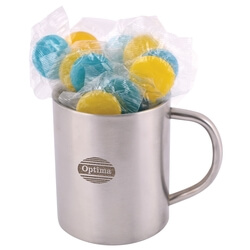 Branded Corporate Colour Lollipops in Double Wall Stainless Steel Barrel Mug