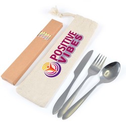 Banquet Cutlery Set & Straws In Calico Pouch